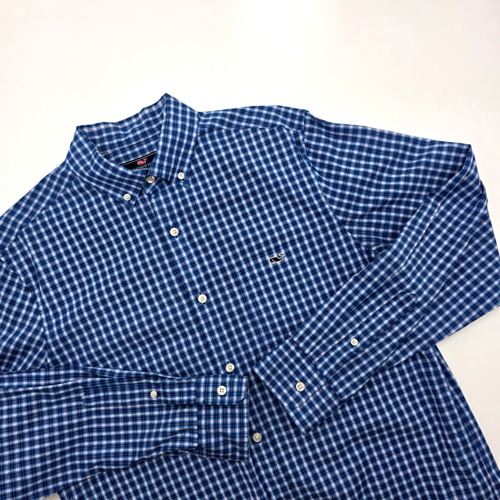 Vineyard Vines by Shep & Ian Classic Fit Tucker Blue White Check Shirt Size M